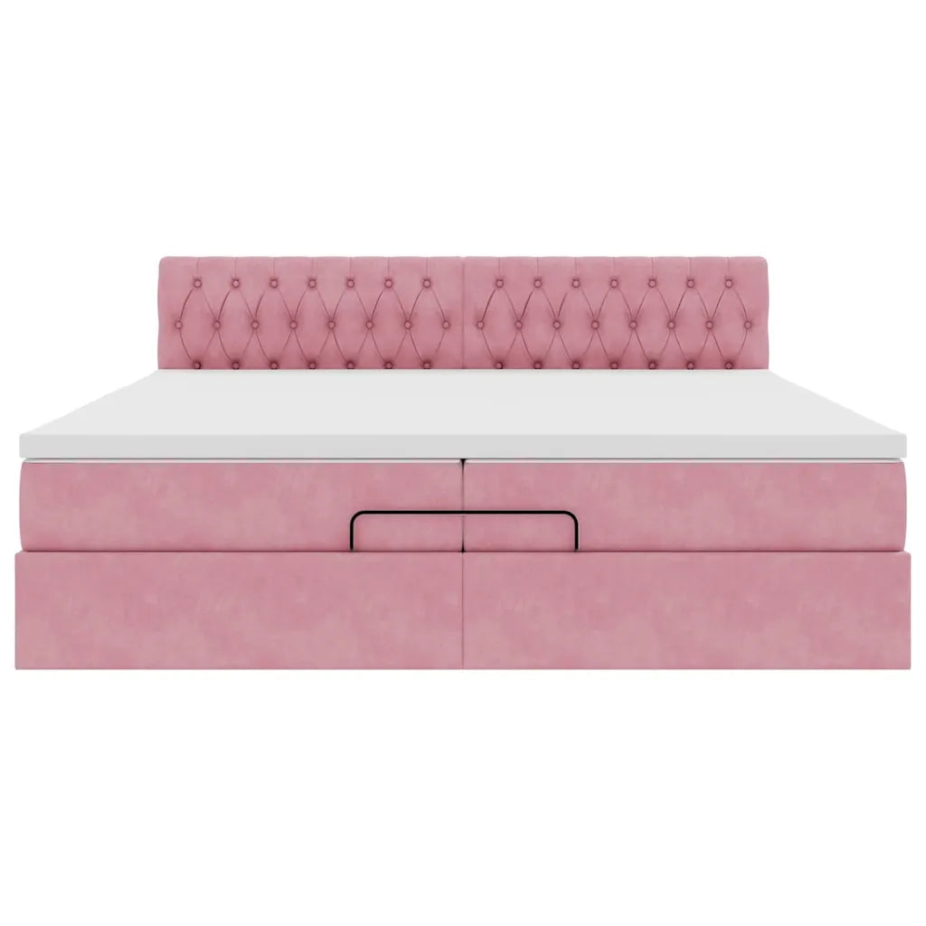 Struttura Letto Pouf con Materassi Rosa 200x200 cm Velluto