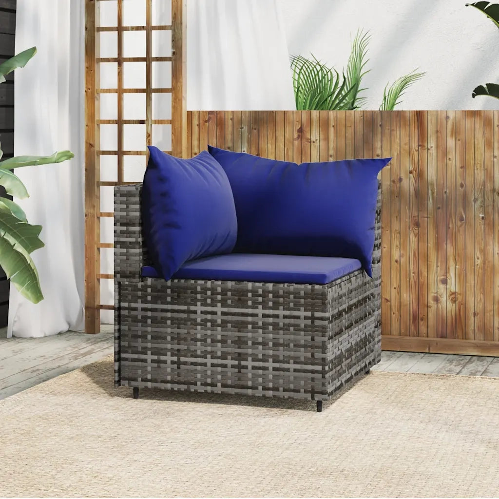 Divano Angolare da Giardino con Cuscini-Sofa da Giardino-Divanetto da esterno in Polyrattan Grigio 714640