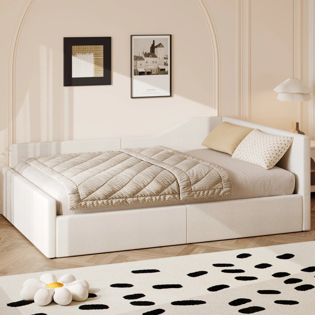 Letto da giorno imbottito 140x200 cm con contenitore; beige