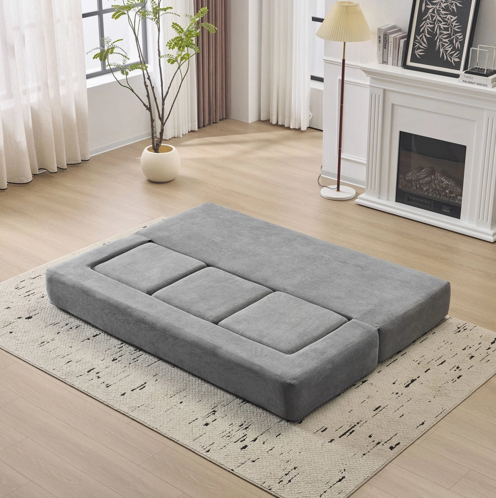 Divano da pavimento modulare trasformabile in letto e tappetino da gioco in chenille grigio scuro