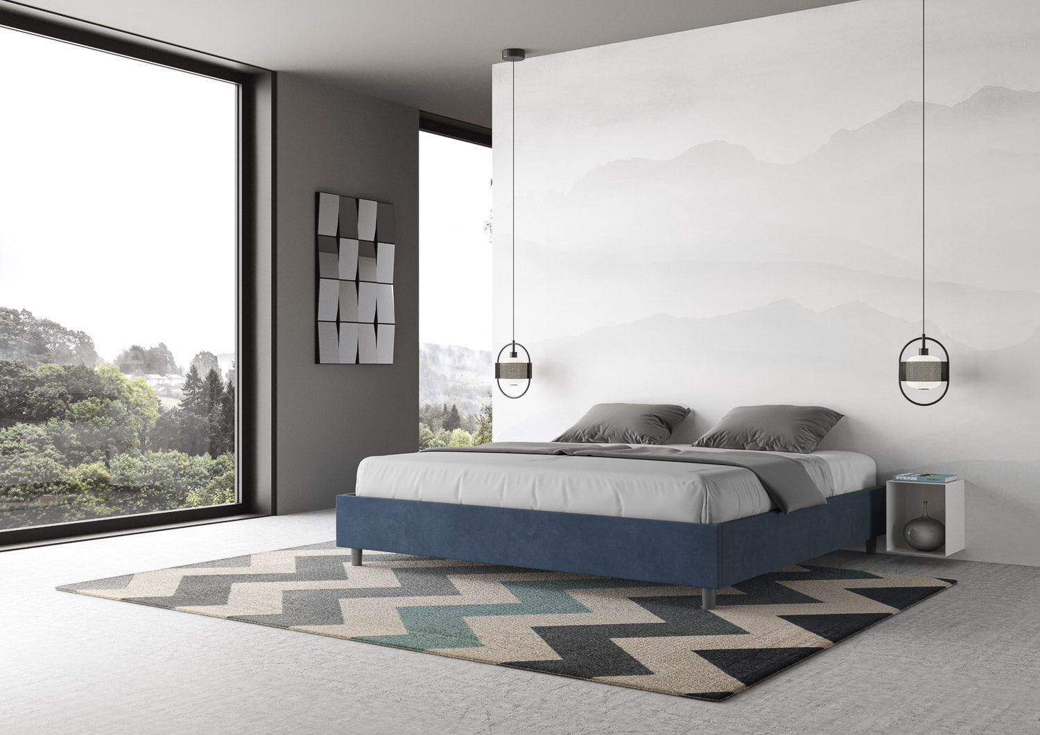 Letto Matrimoniale Extra Large Sommier 190x200 cm con Rete Azelia Blu