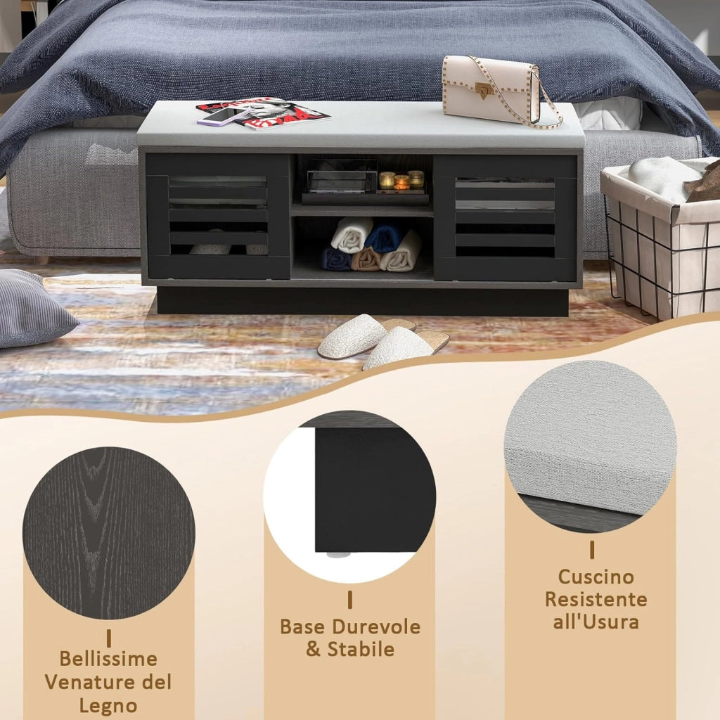 Panca Scarpiera con 6 Scomparti e 3 Ripiani Regolabili, Panca Porta Scarpe con Cuscino, Scarpiera con 2 Ante Scorrevoli, Mobile Scarpe per Ingresso, Soggiorno, 99,5 x 34,5 x 46 cm (Marrone)
