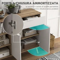 Mobile Multiuso Salvaspazio con 3 Ripiani Aperti, Armadietto e Cassetto, in Truciolato, 95x35x85 cm