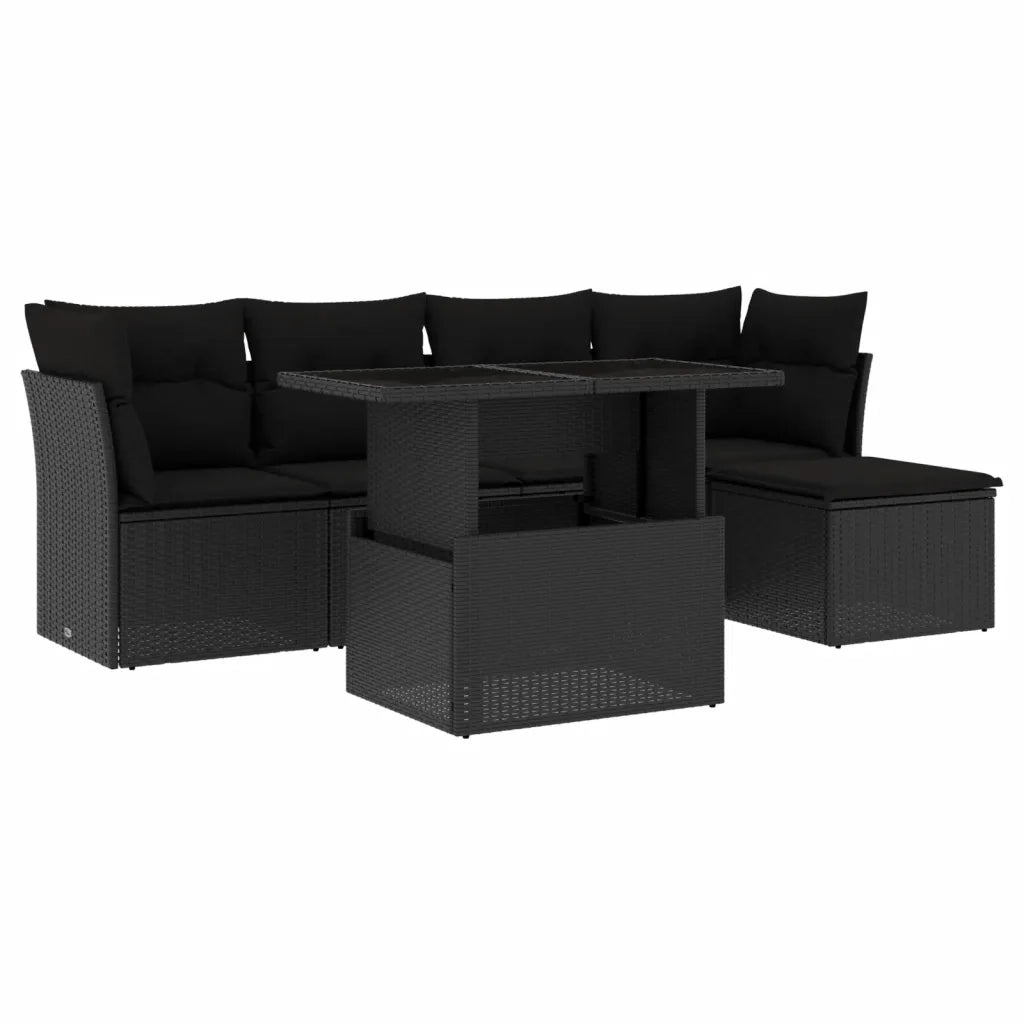 Set Divano da Giardino 6 pz con Cuscini Nero in Polyrattan 3266545
