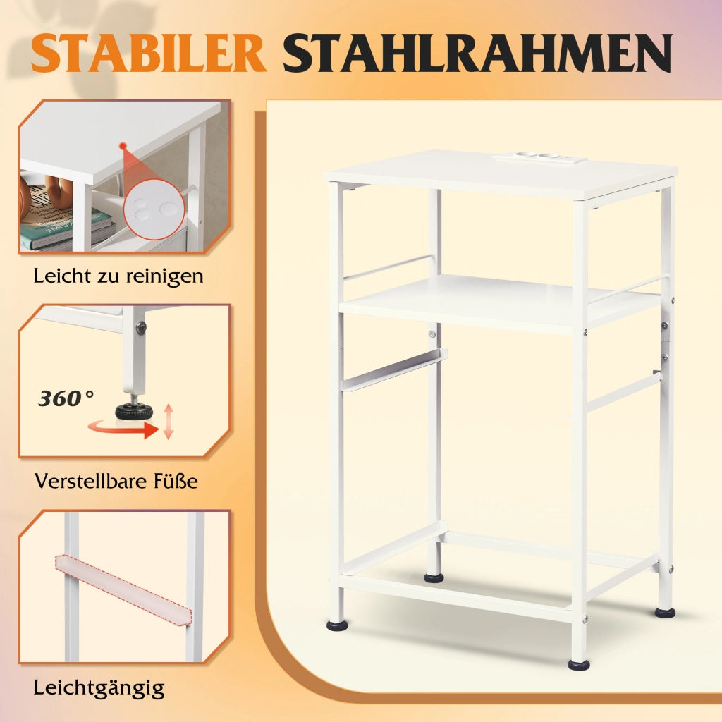 Comodino Bianco con 2 Cassetti in Tessuto e Presa ¨C zephmum ¨C 40x30x60cm