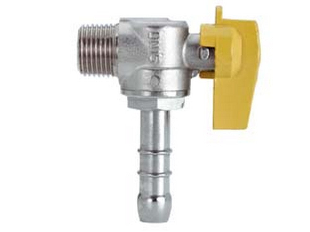 rubinetto gas maschio 1/2" per metano a squadro con portagomma ø mm.15 cod:ferx.fer75916