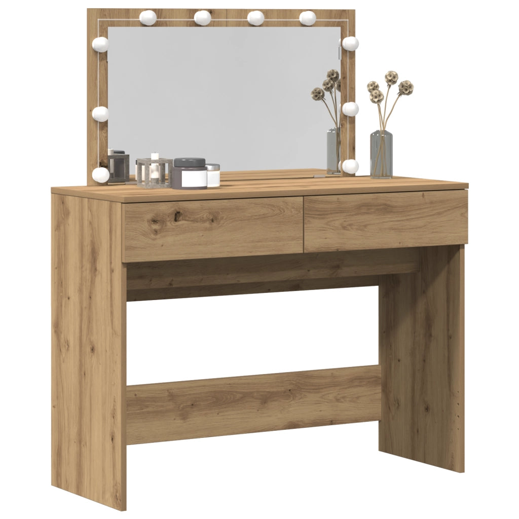 Tavolo da trucco con LED Rovere Artigianale 100x40x120 cm