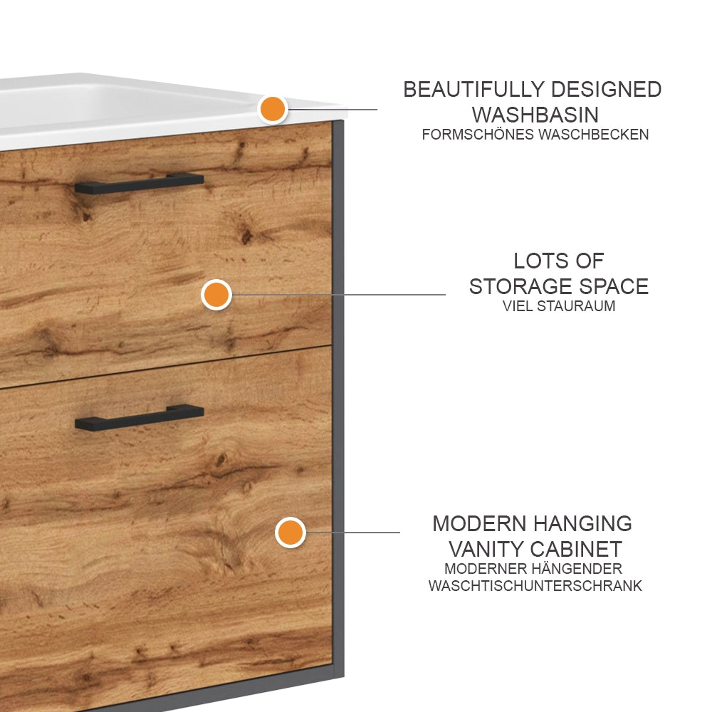 Vicco Set di mobili da bagno Antracite/quercia dorata 61 x 61.5 cm con lavabo