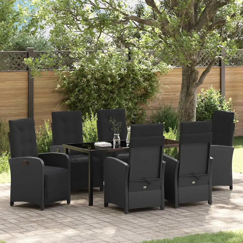 Set da Pranzo per Giardino con cuscino 7 pcs Nero polyrattan 3380313