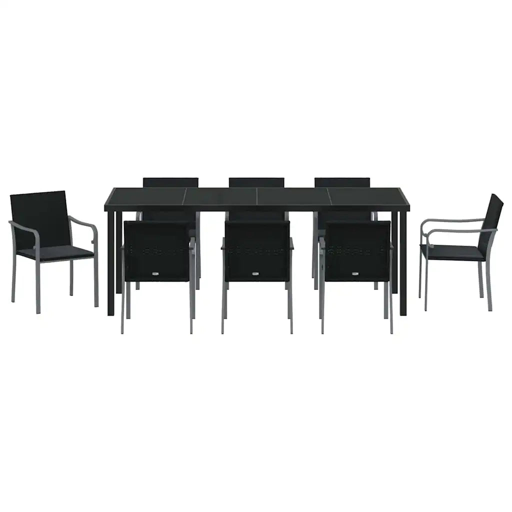 Set da Pranzo per Giardino 9 pcs Nero e Grigio Rattan in PE 3379057