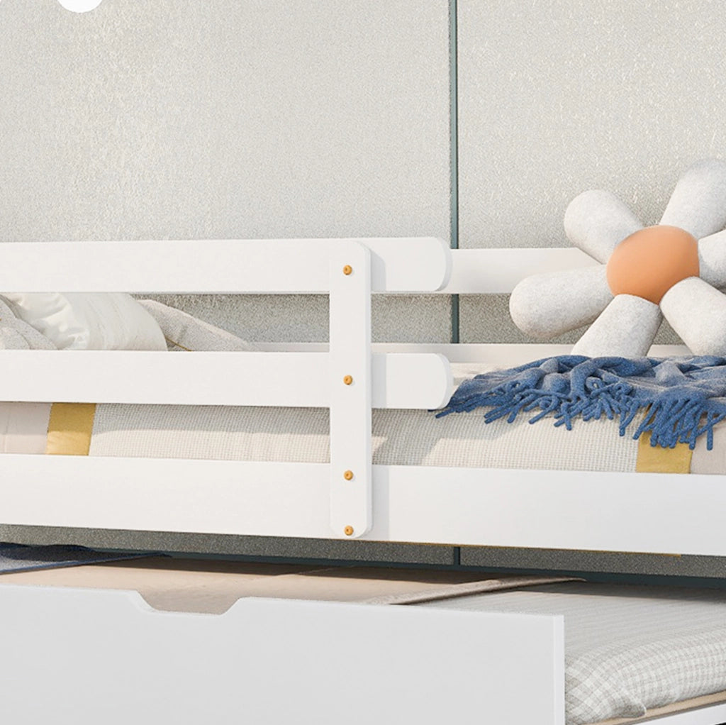 Letto a casetta bianco e naturale 90x200 cm con letto estraibile