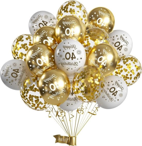 Decorazioni per Festa di Compleanno 40° - 15 pezzi - 30 cm - Decorazioni per Festa di Compleanno Argento Bianco - 40° Compleanno Felice - Donna Uomo