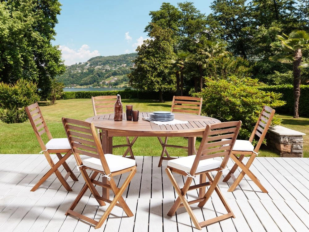 Set di 6 cuscini per sedie da esterno bianchi giardino terrazzo tessuto resistente