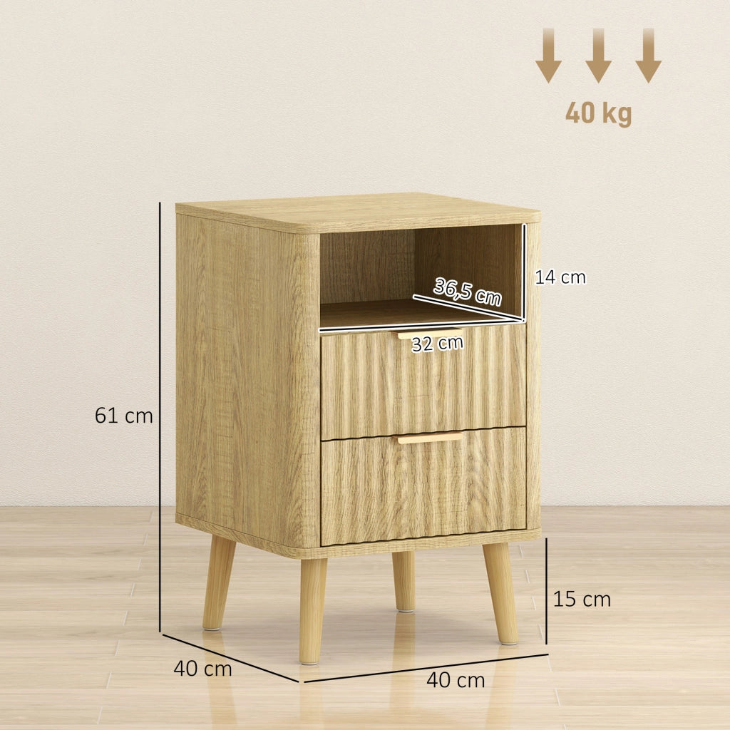 Comodino con 2 cassetti e vano aperto ¨C Zephmum ¨C Rovere 40x40x61 cm