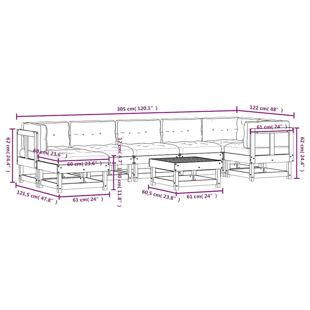 Set Divani Giardino 8 pz con Cuscini Legno Massello di Douglas 3185869