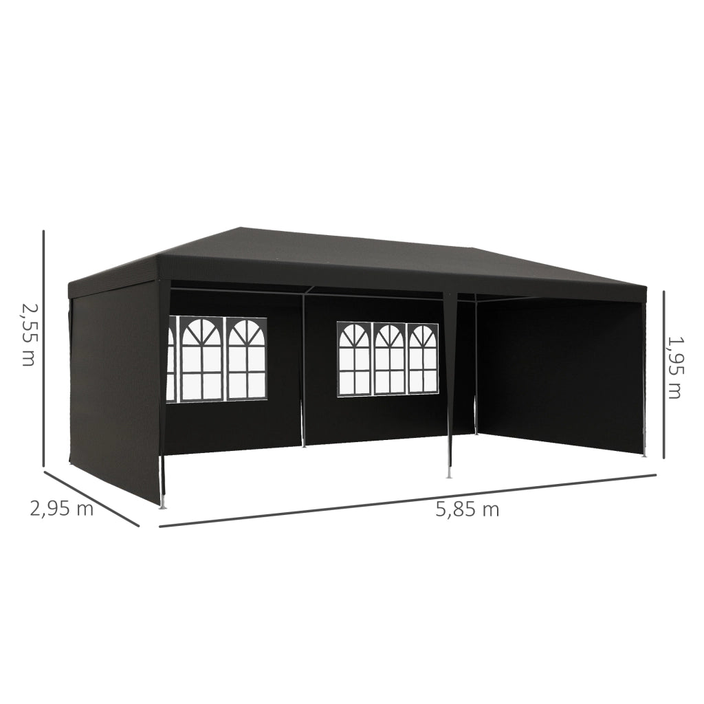Gazebo da Giardino 6x3m con 4 Paredi e 2 Finestre ¨C zephmum ¨C Grigio
