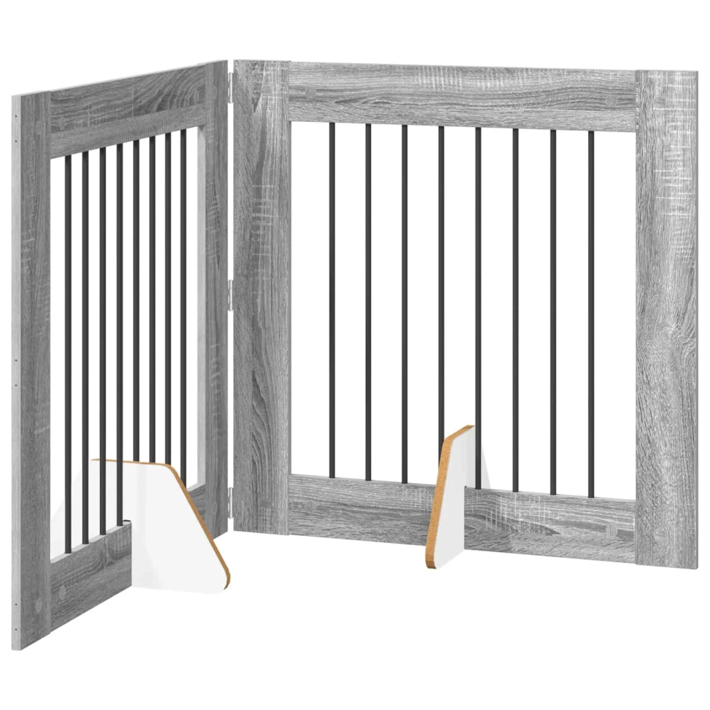 Cancello per cani con supporti 2 pz Grigio Sonoma 80 x 80 cm CFW9882056