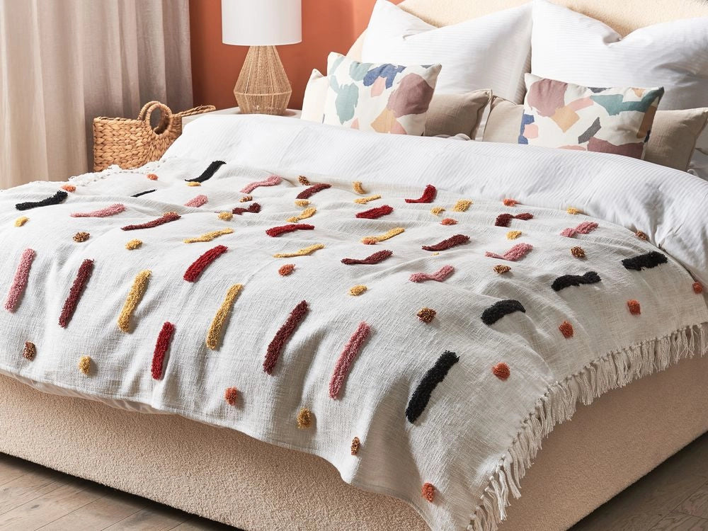 Coperta multicolore cotone 130 x 180 cm copriletto moderno motivo astratto frange