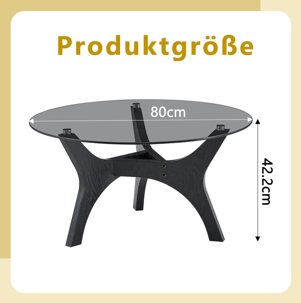 Tavolino rotondo in vetro e MDF nero Ø80 cm