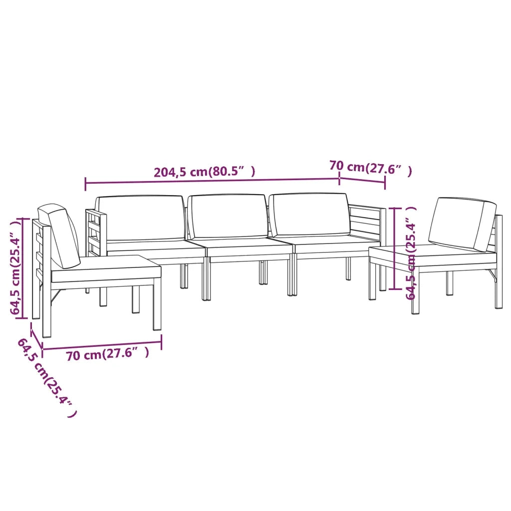 Set Divani da Giardino 5 pz con Cuscini in Alluminio Antracite cod mxl 41647