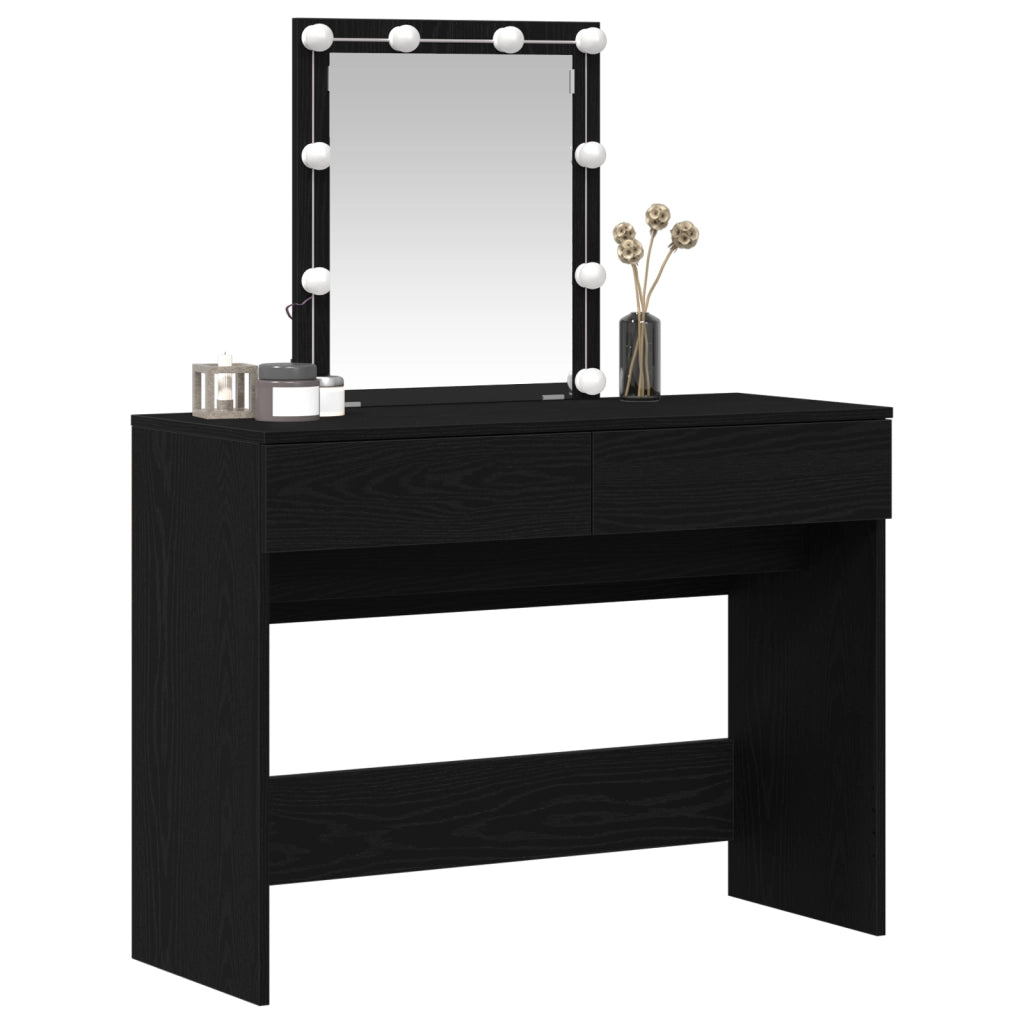 Toeletta  con Specchio e Luci LED in Legno Ingengerizzato Nero