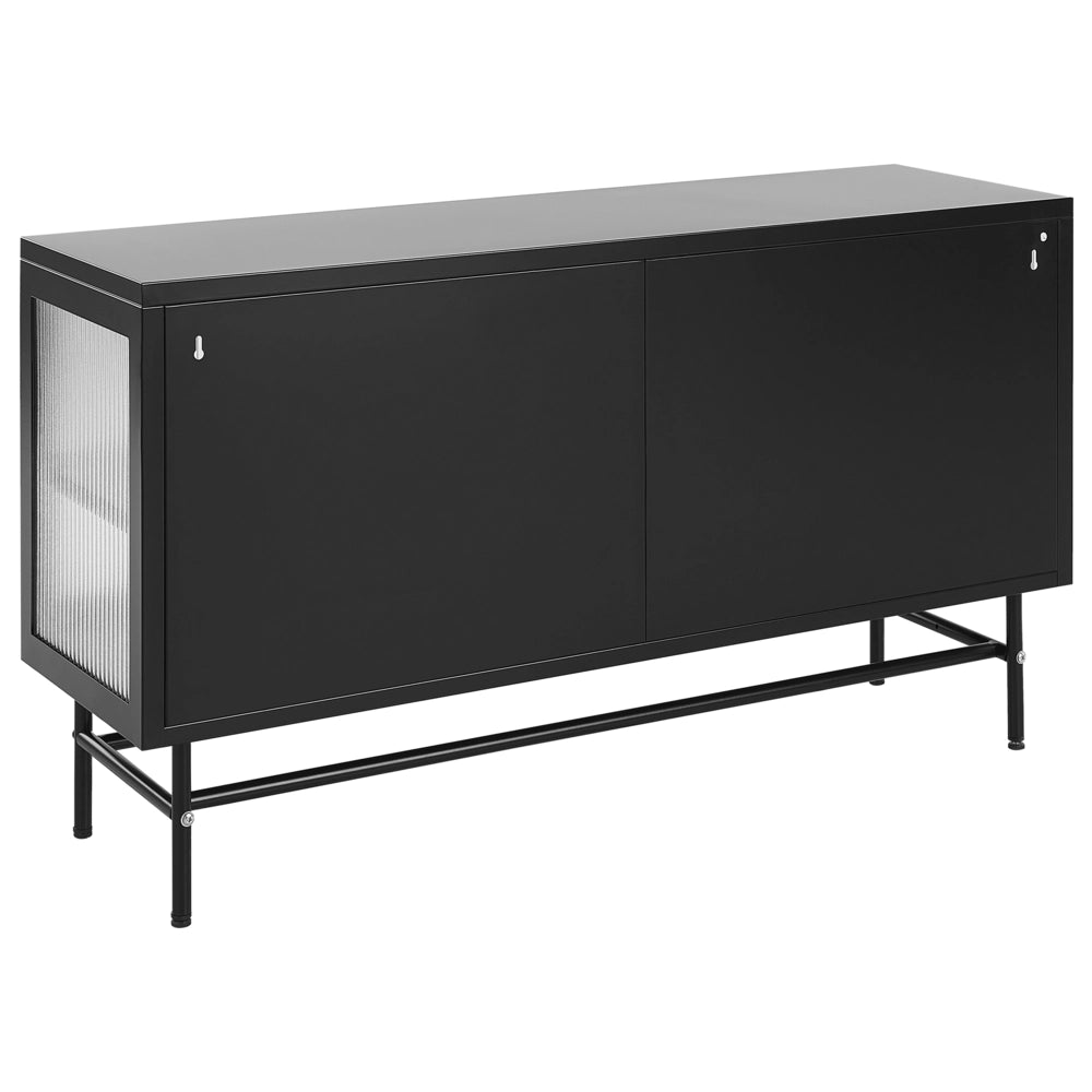 Credenza a 3 ante in metallo nero e vetro con ripiani 115 x 35