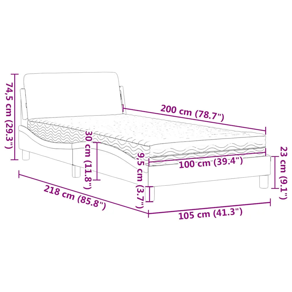 Letto con Materasso-Struttura Letto con Materasso Dover Blu 100x200 cm in Velluto