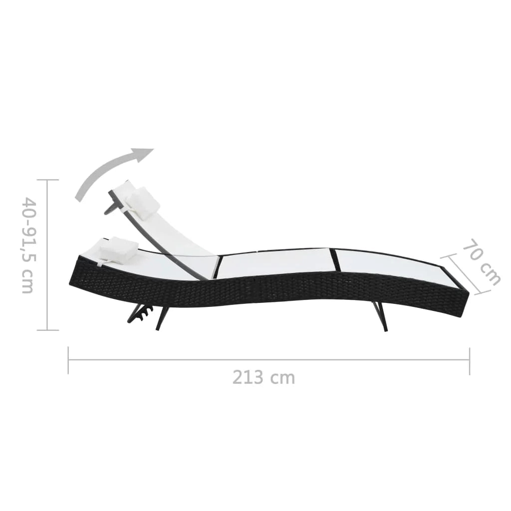 Lettino prendisole sedia a sdraio lettino prendisole letto da giardino mobili da esterno per patio con cuscino resina intrecciata nera 02_0012559