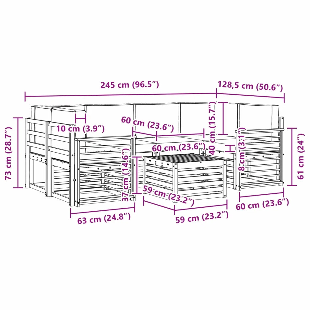 Set di divani da esterno con cuscino 7 pcs Naturale e Beige 3374463