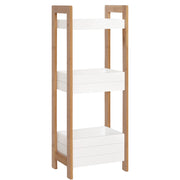EasyComfort Mobiletto Bagno Multiuso, Scaffale da Bagno a 3 Ripiani Compatto in Legno MDF e Bambù, Bianco, 27.5x20.8x74cm
