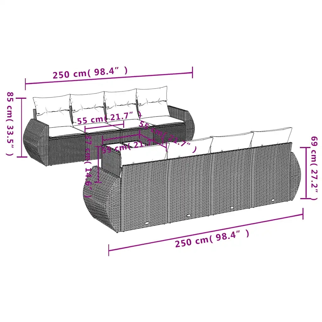 Set Divani da Giardino 9pz con Cuscini Marrone in Polyrattan 3221152