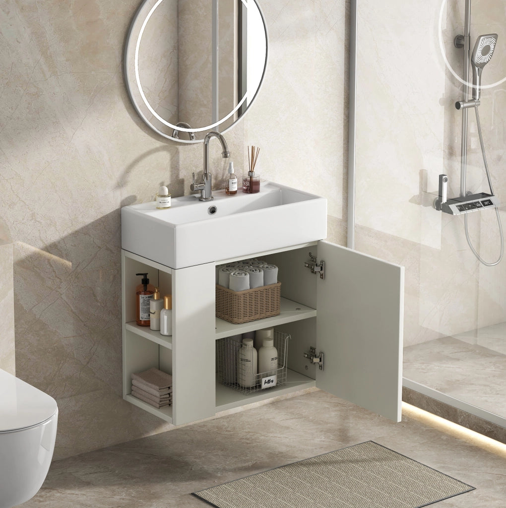Mobile bagno compatto con lavabo in ceramica 69x52x32 cm; bianco