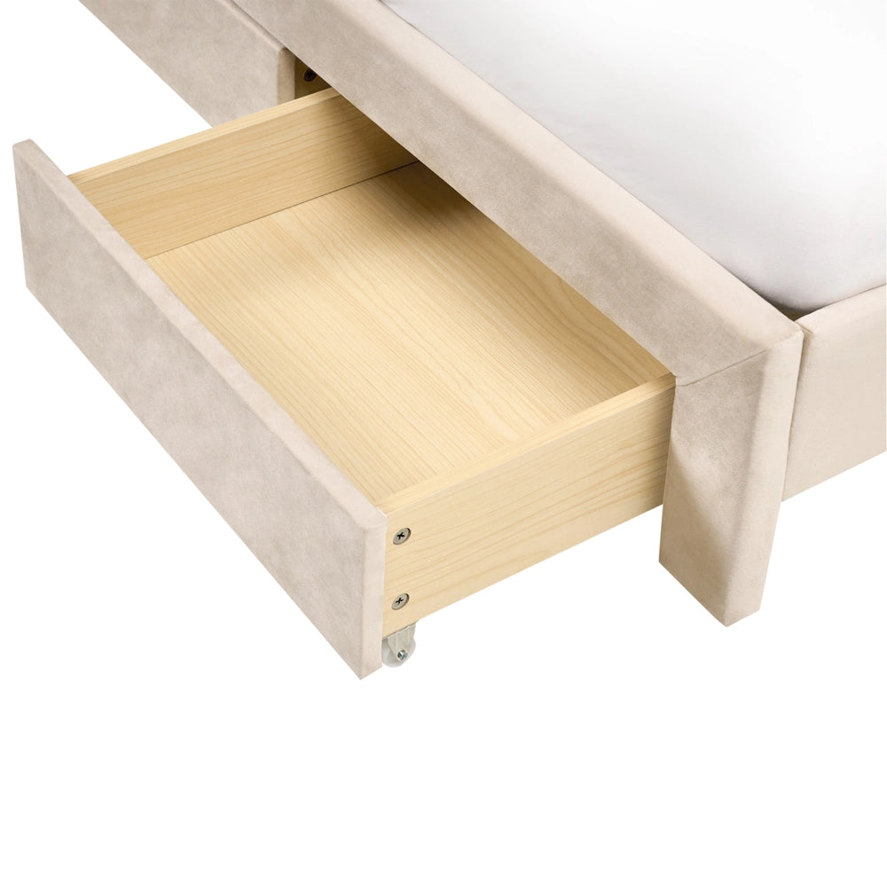 Letto matrimoniale 160 x 200 cm Beige Rivestimento in velluto 4ft con cassetti Testiera Base a doghe Moderno