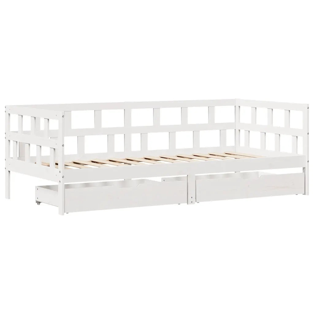Letto singolo | Letto per adulti | Dormeuse con Cassetti Bianca 80x200 cm Legno Massello di Pino