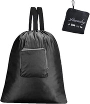 Sacca per la lavanderia portatile, espandibile e trasportabile, con cerniera e cordino per zaino, per viaggi, campeggio, ecc., 21 x 24 pollici (nero)