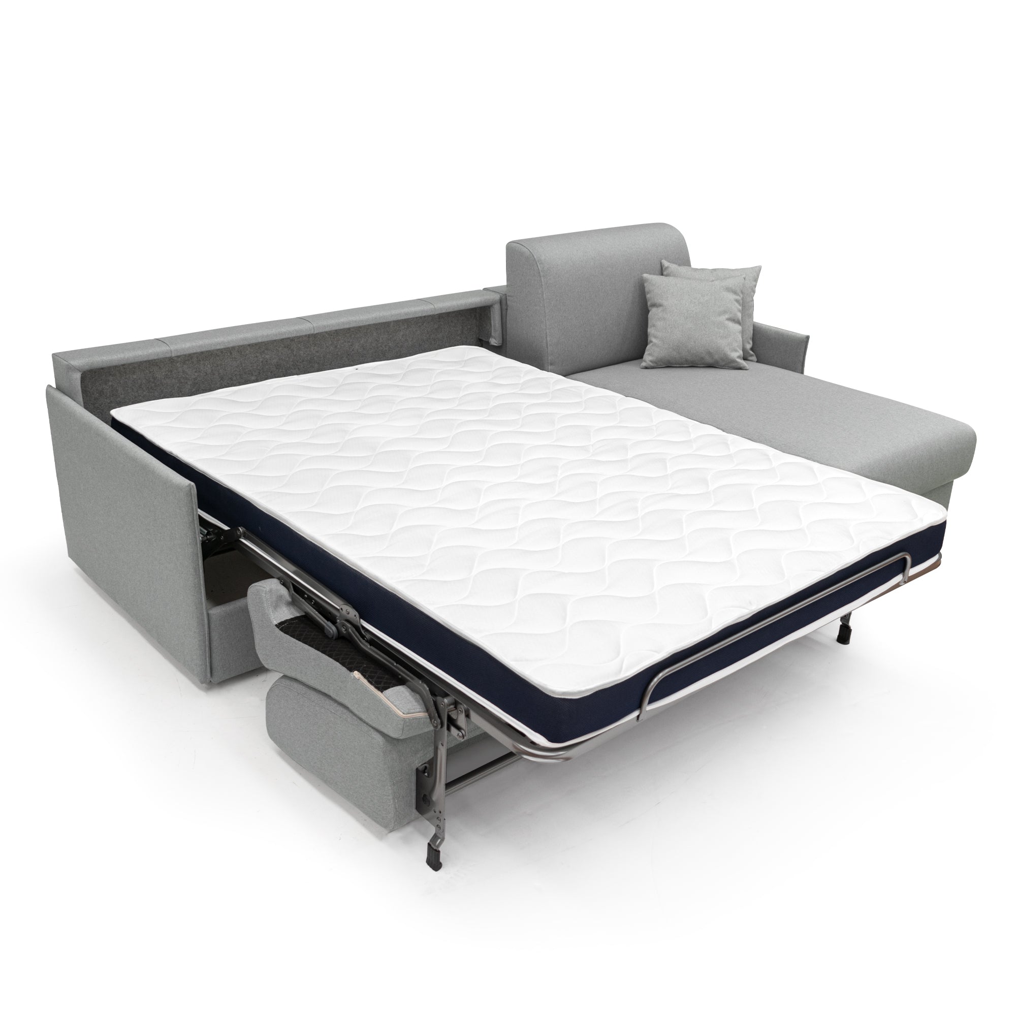 Evans Divano letto angolare con penisola in morbido tessuto impermeabile T13 232 cm Sinistro (mat. 120x197)  grigio