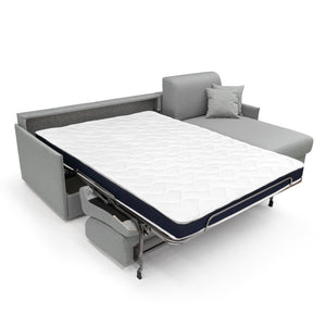 Evans Divano letto angolare con penisola in morbido tessuto impermeabile T13 252 cm Sinistro (mat. 140x197)  grigio