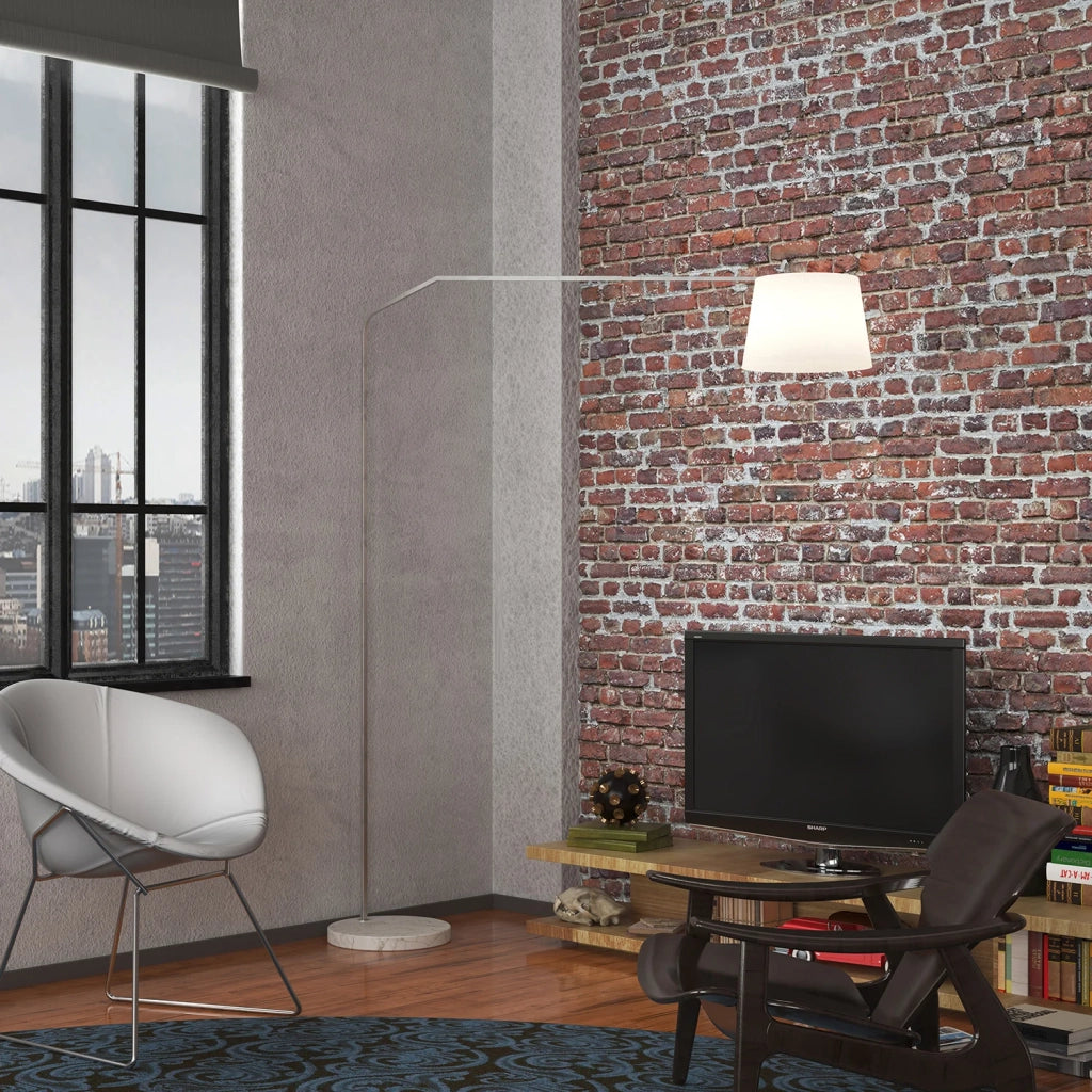 Piantana Contemporanea Slope Marmo Piatto Bianco E Tessuto Bianco 1 Luce E27