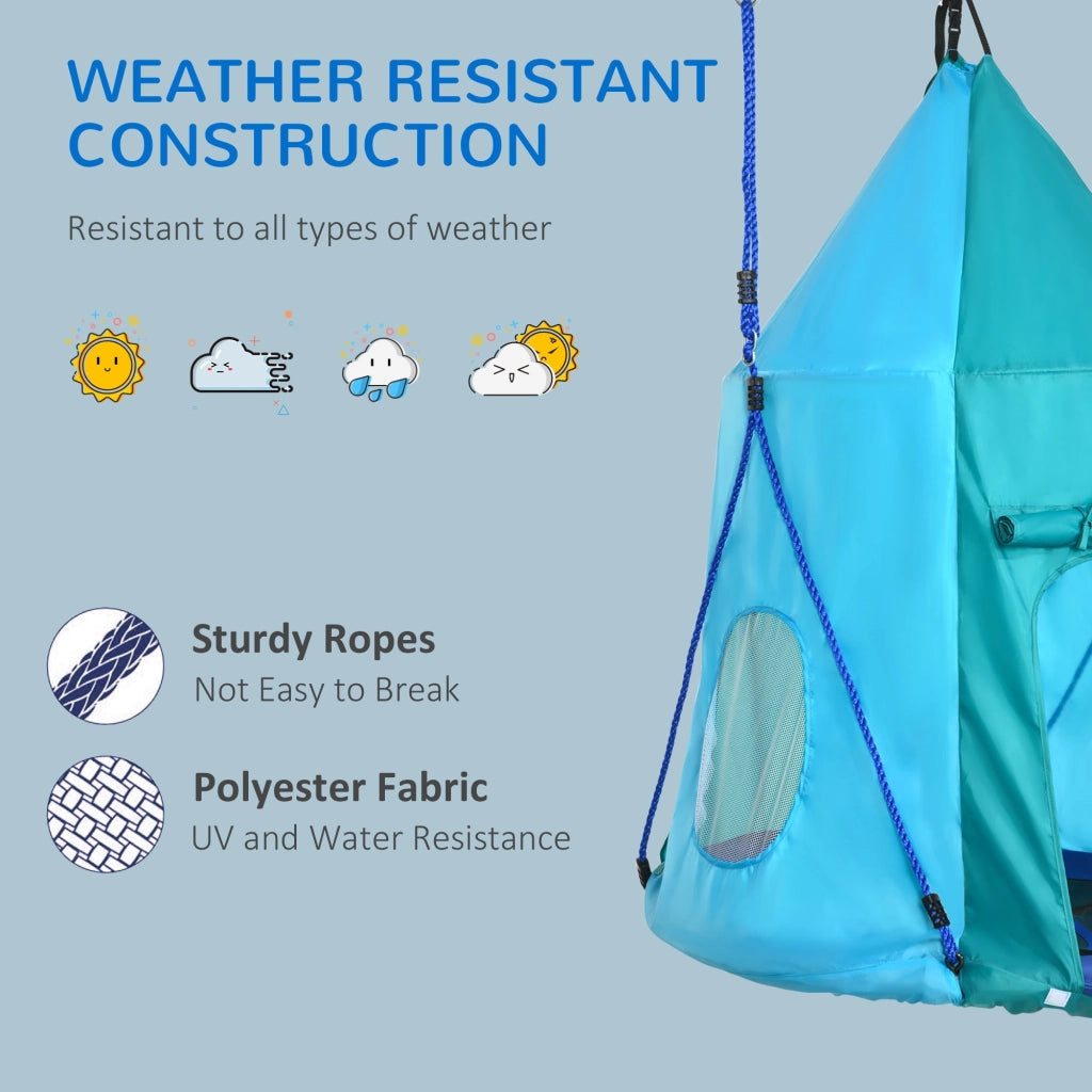 Easycomfort Altalena da Giardino con Tenda per Bambini da 3-8 Anni, Ø100cm e Corde Regolabili, Blu