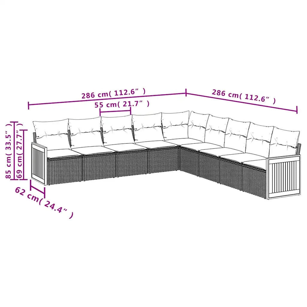 Set Divani da Giardino 9 pz con Cuscini Grigio in Polyrattan 3227741