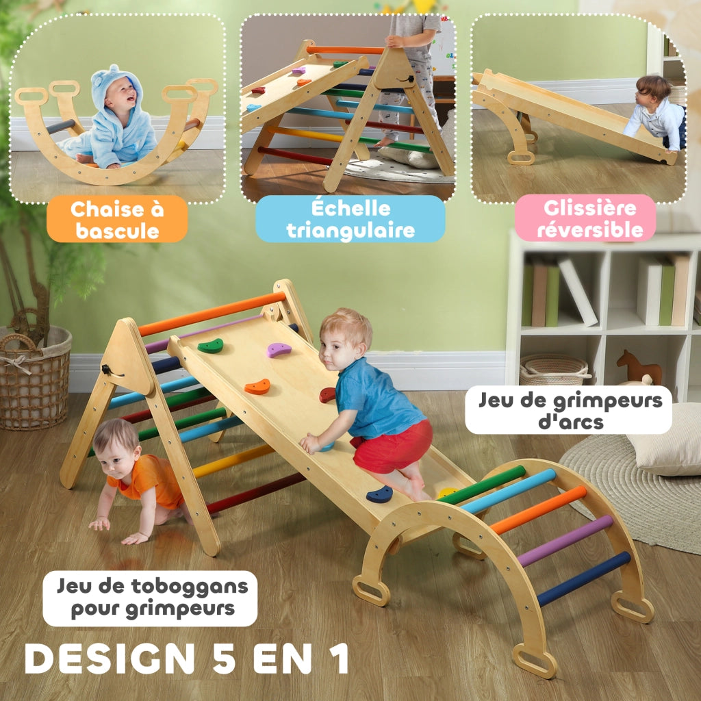 Struttura gioco triangolo 5 in 1 con scivolo rampa arrampicata altalena ¨C Xylo ¨C legno multicolore