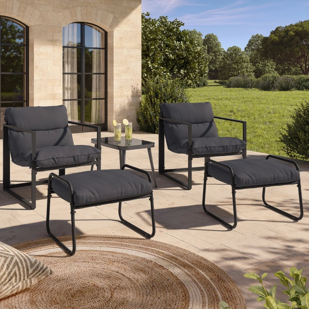 IDMarket - Set di 2 poltrone da giardino MARCO con poggiapiedi grigio e cuscino grigio antracite