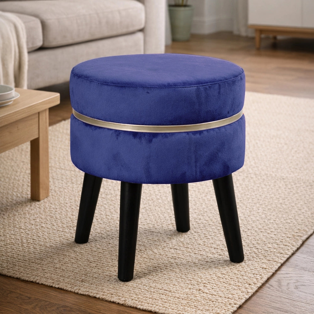 Pouf Sgabello Rotondo Blu Design Moderno Poggiapiedi con Rivestimento in Velluto
