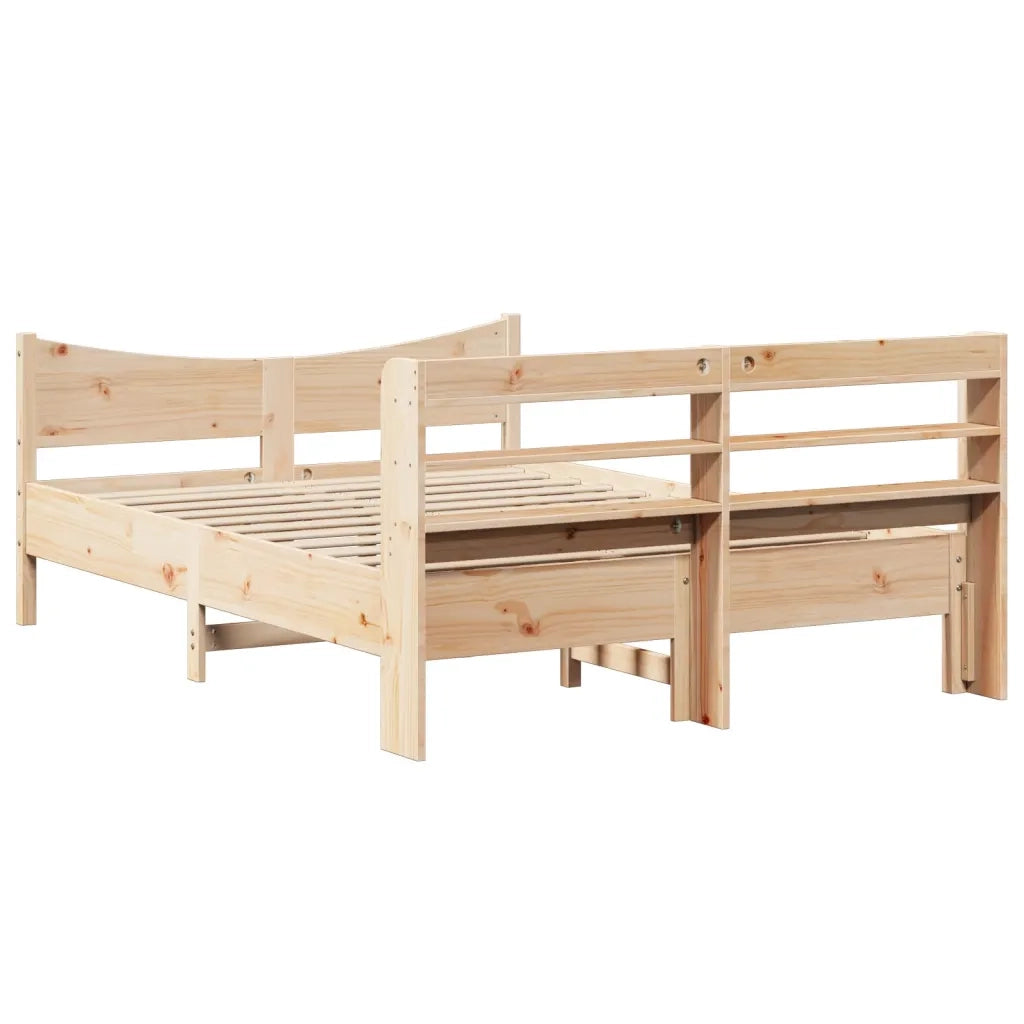 Letto matrimoniale | Letto per adulti | Giroletto con Testiera 135x190 cm in Legno Massello di Pino
