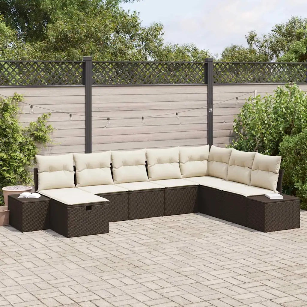 Set Divano da Giardino con cuscino 8 pcs Marrone Poly Rattan
