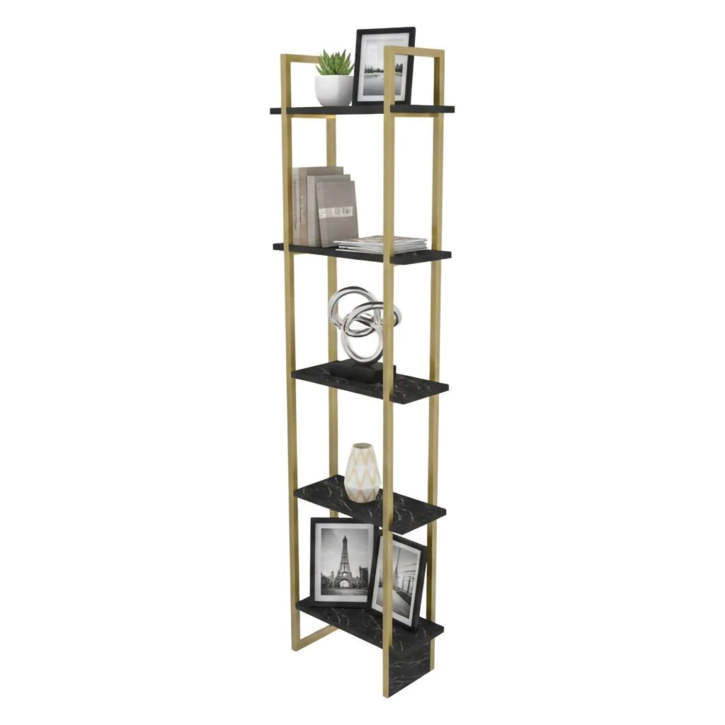 Libreria Giraffa, Scaffale da ufficio, Mobile portalibri, Biblioteca, 45x22h180 cm, Nero e Oro