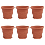 Set di 6 vasi cilindrici moderni 26 x 21,5 cm con drenaggio decorazione da esterno in plastica rosso mattone 02_0056118