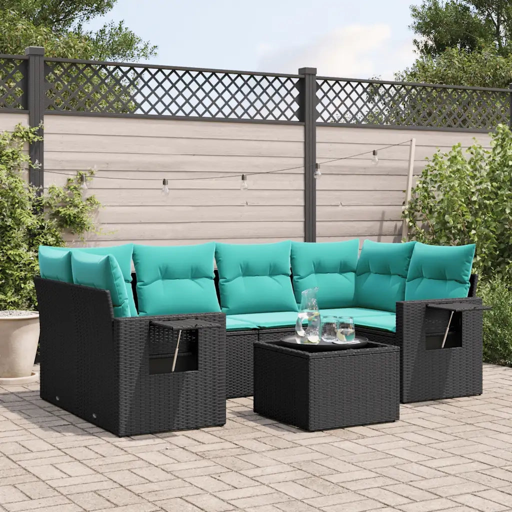 Set Divani da Giardino 7 pz con Cuscini Nero in Polyrattan 3219916