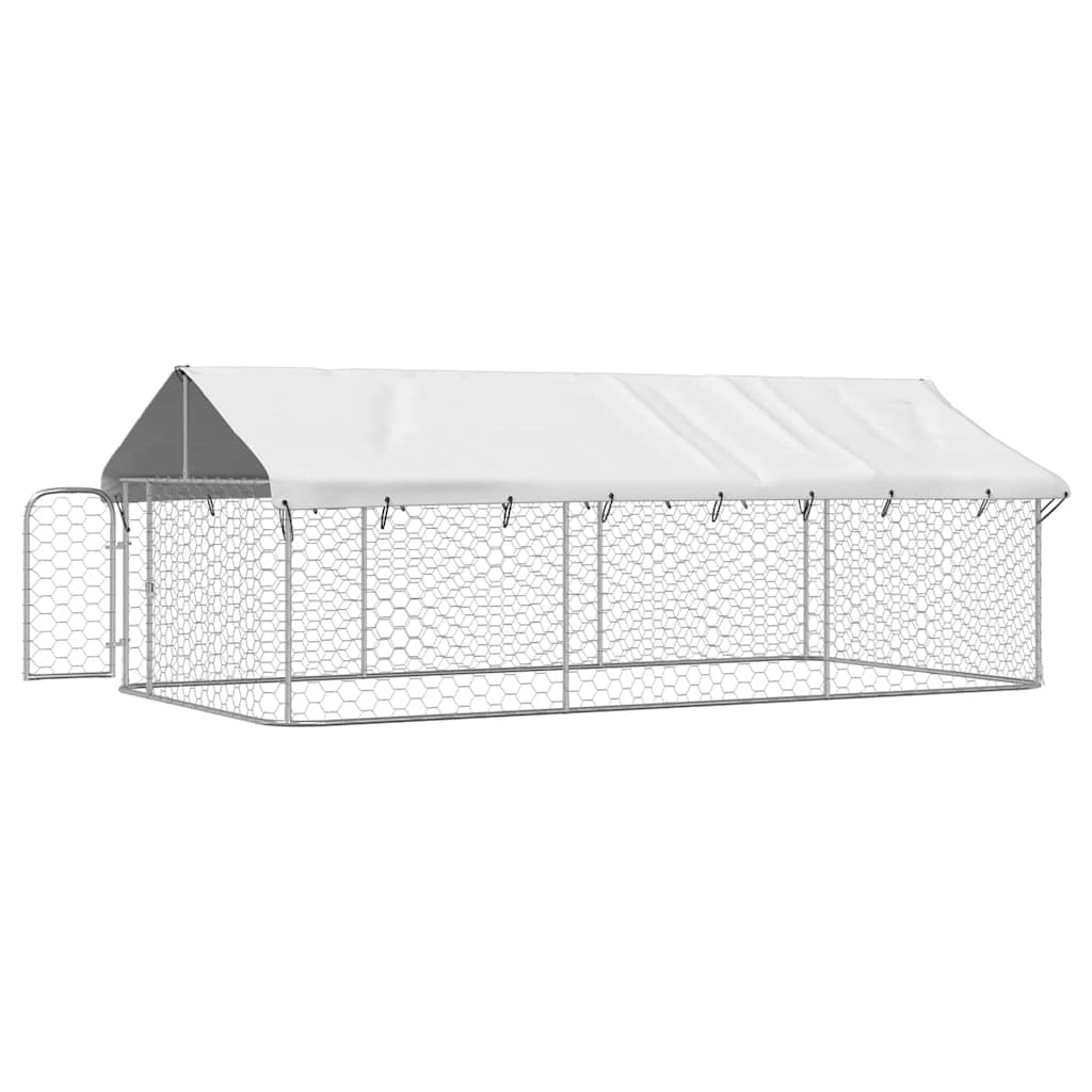 Gabbia/recinto per animali da esterno con tetto 400 x 200 x 150 cm Argento 02_0041910