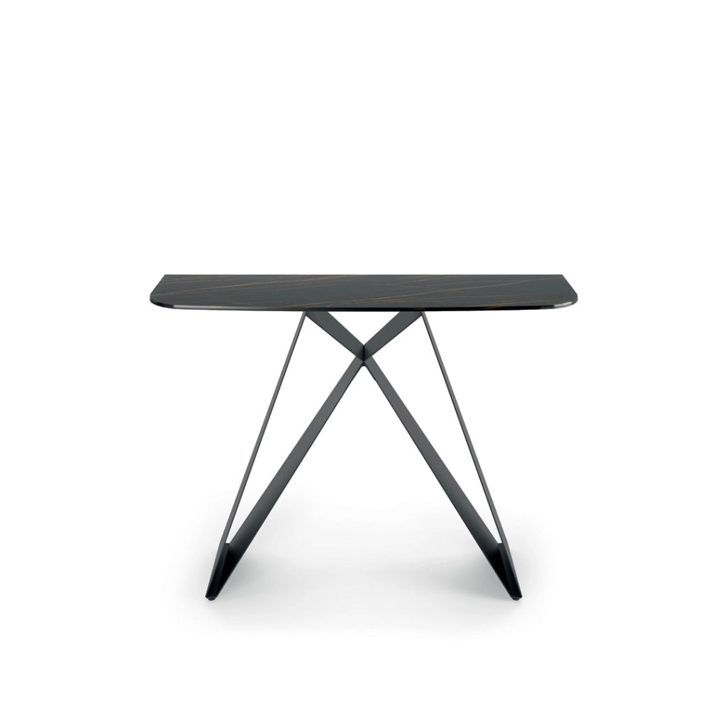 Consolle Thalia con Top in Ceramica su Vetro Effetto Marmo Nero Portoro e Struttura in Metallo Verniciato Nero - Dimensioni 110x30